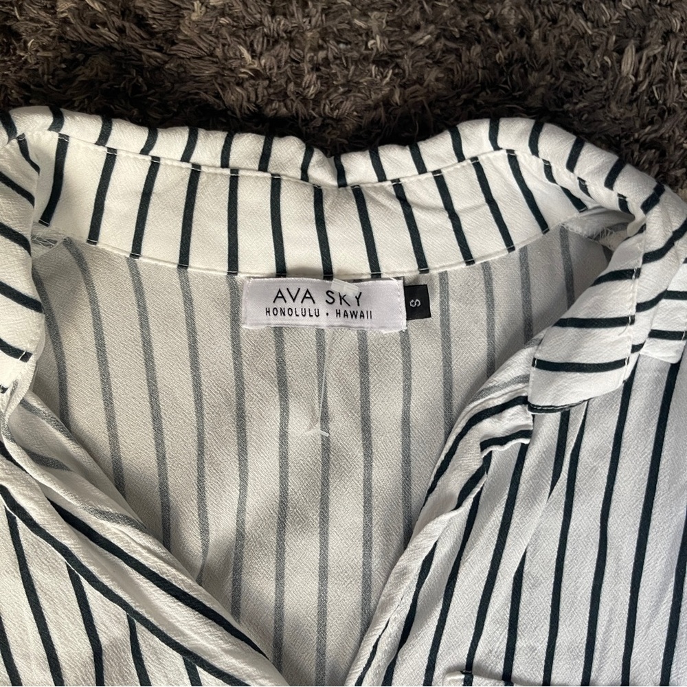 Ava Sky Button Down Striped Blouse - image 7